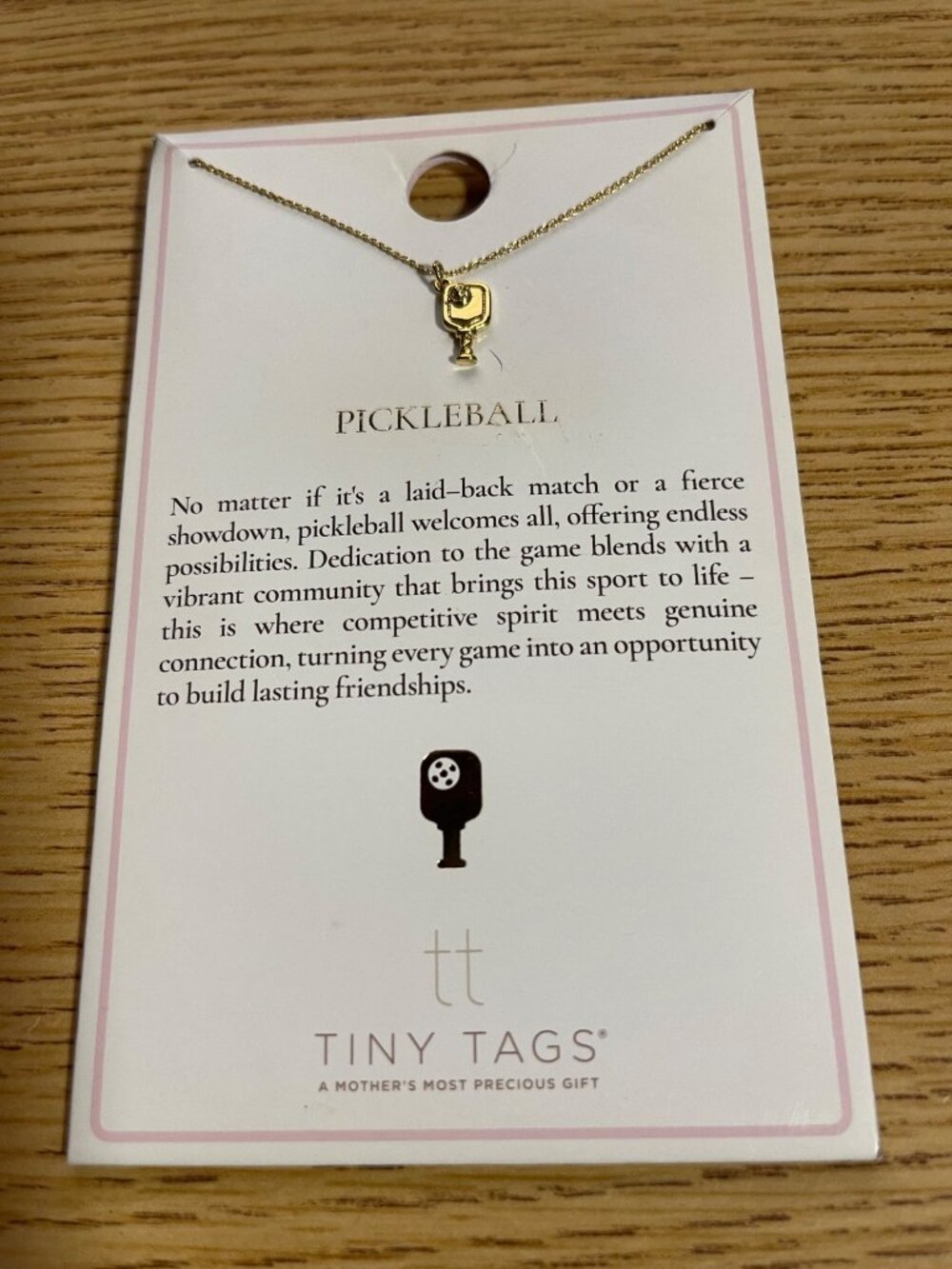 Tiny Tags Pickleball Necklace 14K Gold Plated Brass Base 16"+2" Extender Gift